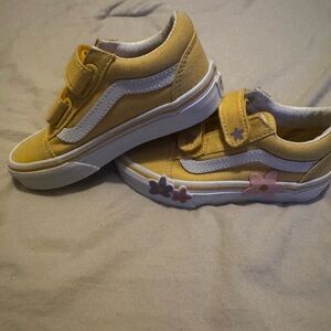 Vans Yellow Kids Sneakers with Floral Accents